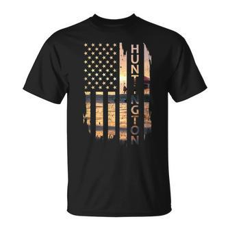 Huntington Beach Summer Sunset American Flag Summer Funny Gifts Unisex T-Shirt | Mazezy