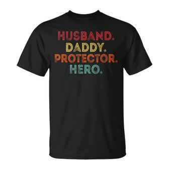 Husband Daddy Protector Hero Dad Fathers Day Vintage Unisex T-Shirt | Mazezy DE
