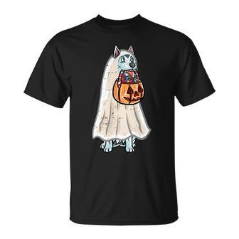 Husky Happy Halloween Costume Ghost T-Shirt | Mazezy