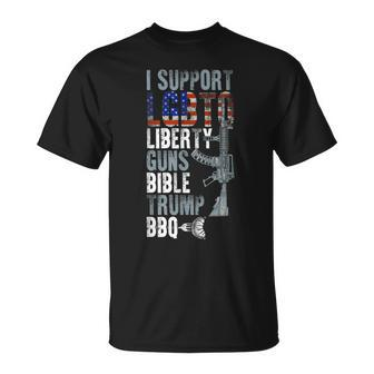 I Support Lgbtq Liberty Guns Bible Trump Bbq Donald Trump Unisex T-Shirt | Mazezy