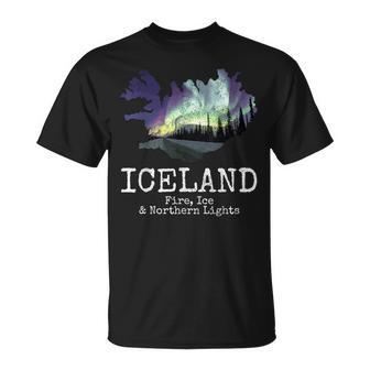 Iceland Map Fire Ice Northern Light Icelandic Souvenir T-Shirt - Monsterry AU