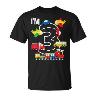 Im 3 Birthday Boy 3Rd Bday Train Car Fire Truck Airplane Unisex T-Shirt | Mazezy DE
