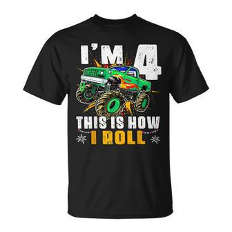 I'm 4 This Is How I Roll Monster Truck 4Th Birthday Boys T-Shirt - Seseable