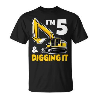 I'm 5 Year Old Excavator Construction 5Th Birthday Boy T-Shirt - Seseable