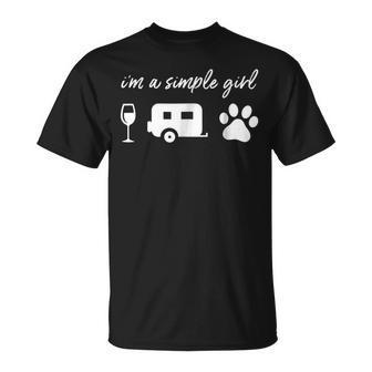 Im A Simple Girl Wine Camping Dog Paw  Funny Cute Unisex T-Shirt