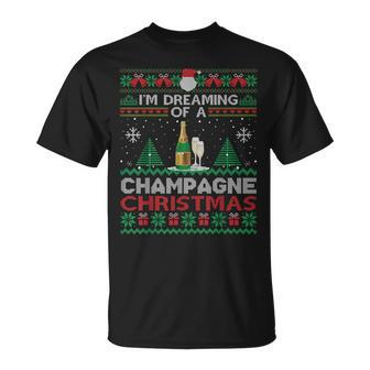 I'm Dreaming Of A Champagne Christmas Ugly Sweater Party T-Shirt | Mazezy