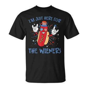 Im Just Here For The Wieners Hot Dog Cartoon 4Th Of July Unisex T-Shirt - Monsterry UK