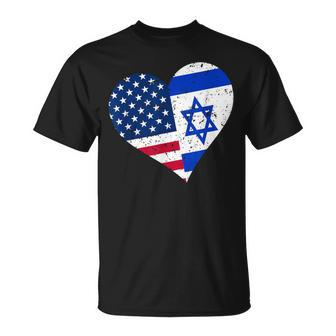Israel Usa Heart Distressed Israeli American Flag T-Shirt - Monsterry CA