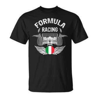 Italian Auto Race Italy Flag Formula Racing Car Blueprint Unisex T-Shirt | Mazezy