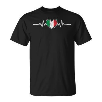 Italy Flag Heartbeat Italian Roots Vintage T-Shirt - Seseable