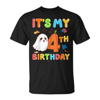 It's My 4Th Birthday 4 Years Old Ghost Pumpkin Halloween T-Shirt | Mazezy