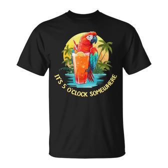 It's 5 O'clock Somewhere Drinking Parrot Cocktail Summer T-Shirt - Seseable