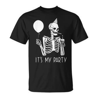 Its My Party Lazy Halloween Costume Skeleton Skull Birthday T-Shirt - Monsterry