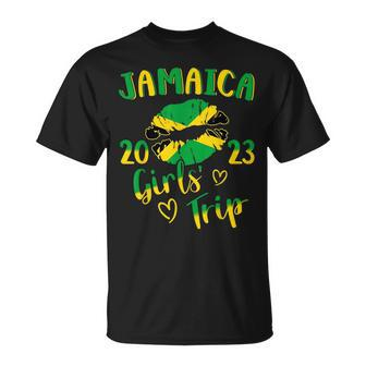 Jamaica 2023 Girls Trip With Jamaican Flag And Kiss Lips Unisex T-Shirt - Seseable
