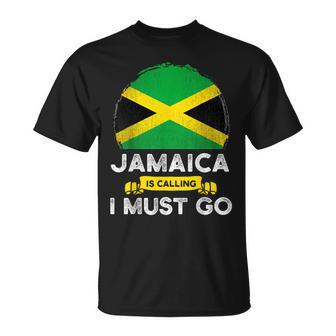 Jamaica Is Calling I Must Go Jamaican Heritage Roots Flag T-Shirt | Mazezy