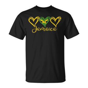 Jamaican Love Jamaican Flag Three Hearts Jamaica T-Shirt - Seseable