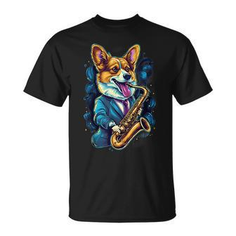 Jazz Musician Corgi Dog Saxophone Corgi Funny Gifts Unisex T-Shirt | Mazezy