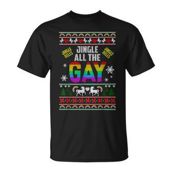 Jingle Bells Jingle All The Gay Ugly Christmas Sweater T-Shirt - Monsterry
