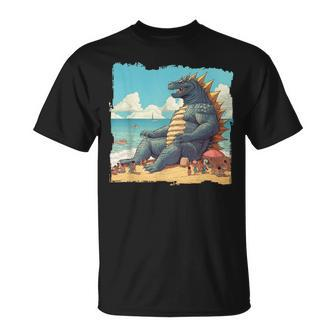 Kaiju On The Beach Suntanning Vacation Ocean Holiday Party T-Shirt - Monsterry DE