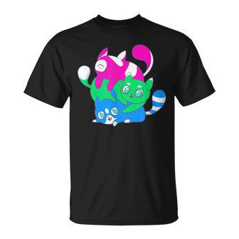 Kawaii Cat Pile Kittens Poly Pride Month Polysexual Flag Unisex T-Shirt | Mazezy