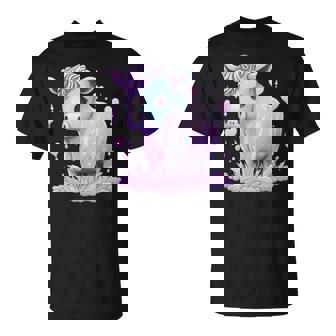 Kawaii Cow Cute Pastel Lavender Purple Pink Heart Aesthetic Unisex T-Shirt | Mazezy