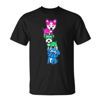 Kawaii Dog Pile Puppy Poly Pride Month Polysexual Flag Unisex T-Shirt | Mazezy