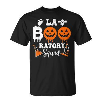 La Boo Ratory Squad Ghost Pumpkin Halloween Laboratory T-Shirt - Monsterry