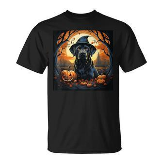 Labrador Witch With Pumpkin Halloween Costume Lab Lover T-Shirt - Seseable