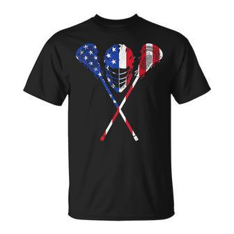 Lacrosse Usa Flag Lax Helmet Sticks 4Th Of July Gifts Lacrosse Funny Gifts Unisex T-Shirt | Mazezy