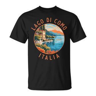 Lago Di Como Italia Distressed Circle Vintage Unisex T-Shirt - Seseable