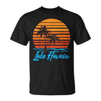 Lake Havasu Sunset Palm Trees Beach Vacation Tourist Gifts Vacation Funny Gifts Unisex T-Shirt | Mazezy