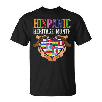 Latino Countries Flag Heart Hispanic Heritage Month T-Shirt - Seseable