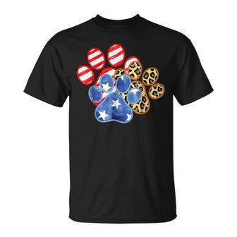 Leopard American Flag Hearts 4Th Of July Dog Paw Print Cute Unisex T-Shirt | Mazezy UK