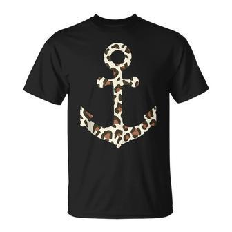 Leopard Animal Print Pattern Nautical Boat Sailing Anchor Unisex T-Shirt | Mazezy