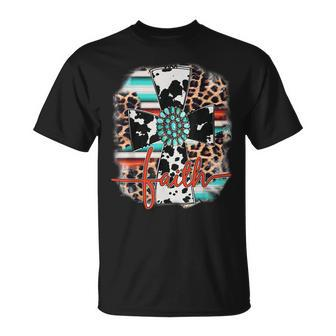 Leopard Serape Turquoise Leopard Western Faith Cross Cowgirl Unisex T-Shirt | Mazezy