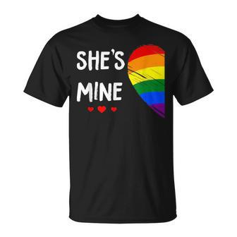 Lesbian Couple Heart Shes Mine Gay Trans Lgbt Pride Month Unisex T-Shirt | Mazezy