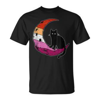 Lesbian Moon Space Cat Pride Flag Lgb Subtle Gay Sapphic Unisex T-Shirt | Mazezy
