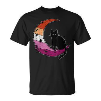 Lesbian Moon Space Cat Pride Flag Lgbt Subtle Gay Sapphic Unisex T-Shirt | Mazezy