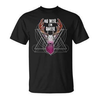 Lesbian Oh Deer Im Queer Lgbt Gay Pride Sapphic Flag Unisex T-Shirt | Mazezy