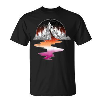 Lesbian River Mountain Lgbt With Gay Sapphic Pride Flag Unisex T-Shirt | Mazezy