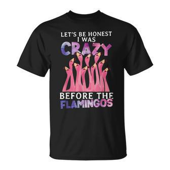 Lets Be Honest I Was Crazy Before Flamingos Unisex T-Shirt | Mazezy