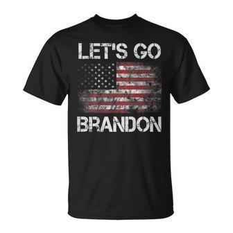 Lets Go Brandon Vintage American Flag Patriotic On Back Unisex T-Shirt | Mazezy