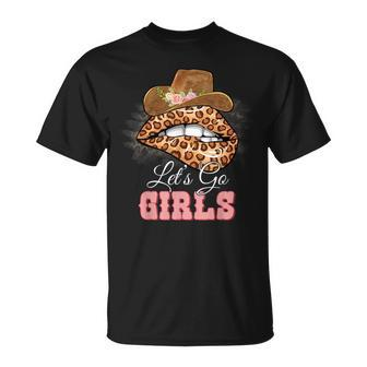 Lets Go Girls Retro Leopard Lip Cowboy Hat Western Cowgirls Unisex T-Shirt | Mazezy