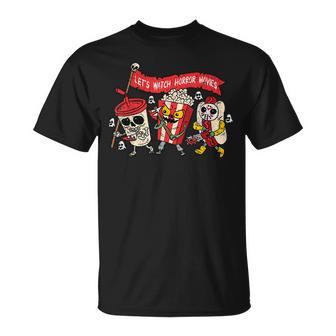 Lets Watch Horror Movies Halloween Funny Ghost Skeleton Unisex T-Shirt - Thegiftio UK