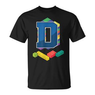 Letter D Master Builder Alphabet Last Name Building Blocks Unisex T-Shirt | Mazezy