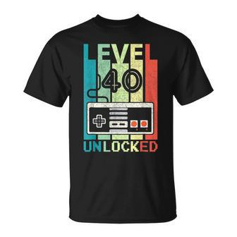 Level 40 Unlocked Video Gamer 40Th Birthday Gifts 40Th Birthday Funny Gifts Unisex T-Shirt | Mazezy