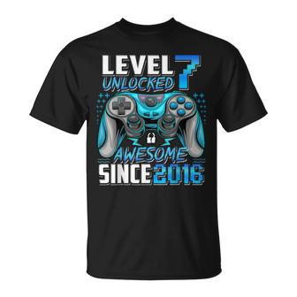 Level 7 Unlocked Awesome Since 2016 7Th Birthday Gaming T-Shirt - Monsterry UK