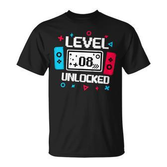 Level 8 Unlocked Gamer 8Th Birthday Video Game Lovers T-Shirt - Monsterry