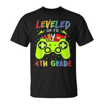 Leveled Up To 4Th Grade Gamer Back To School First Day Boys Unisex T-Shirt | Mazezy