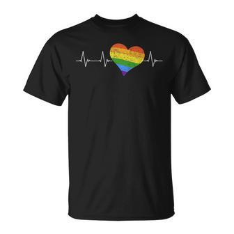Lgbtq Heart Heartbeat - Love Gay Pride Heartshape Ekg Pulse Unisex T-Shirt | Mazezy